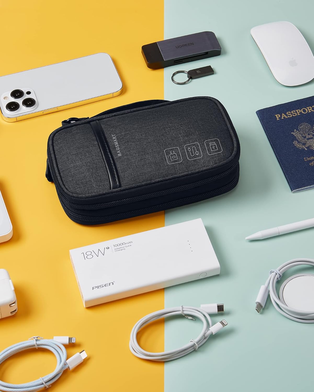 BAGSMART Travel Cable Organizer Case – Double‑Layer, Water‑Resistant, Compact Tech Storage