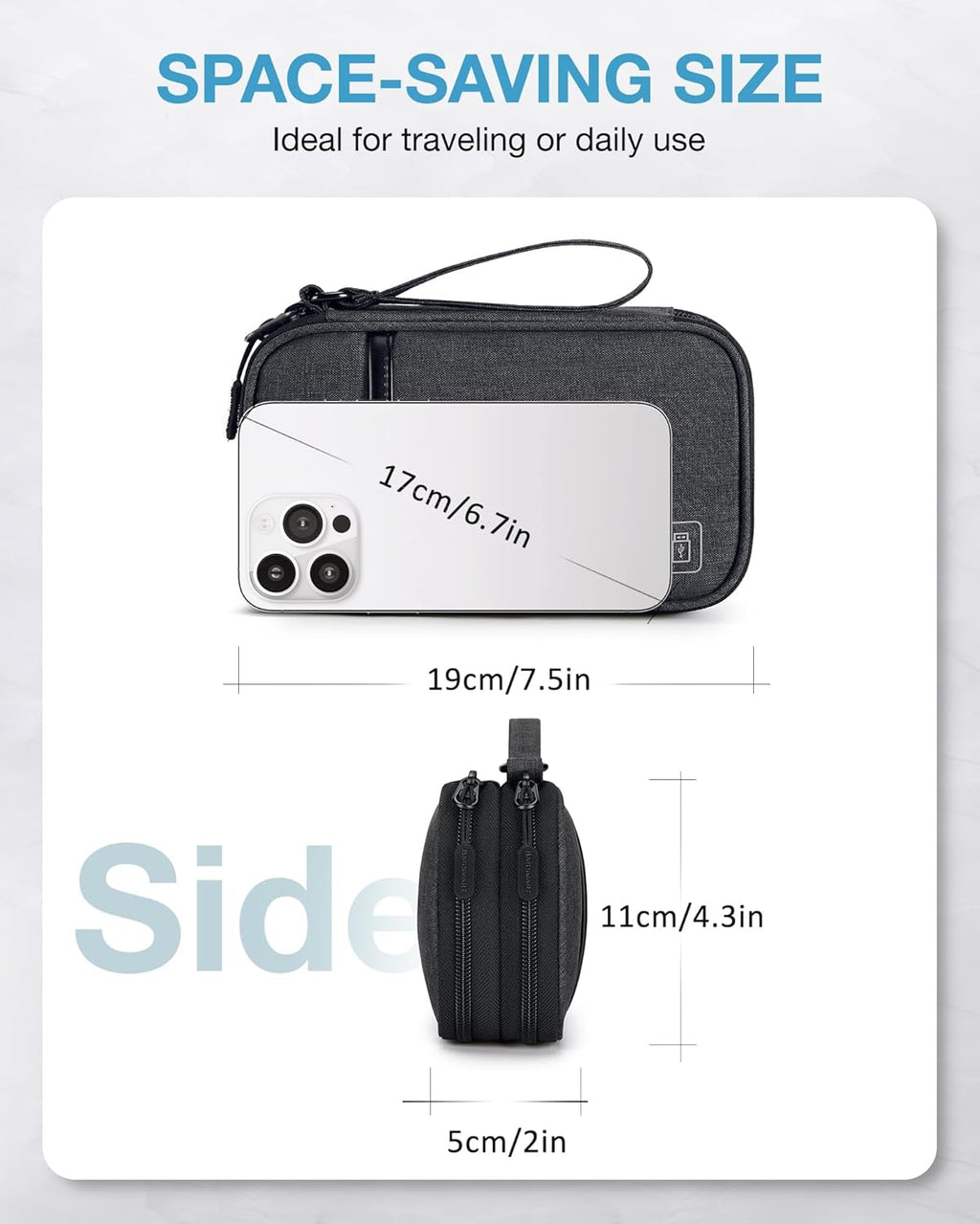 BAGSMART Travel Cable Organizer Case – Double‑Layer, Water‑Resistant, Compact Tech Storage