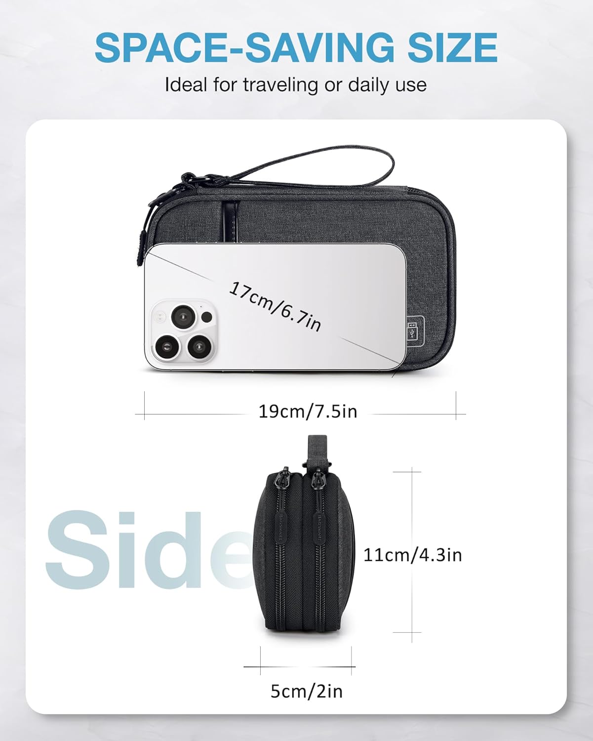 BAGSMART Travel Cable Organizer Case – Double‑Layer, Water‑Resistant, Compact Tech Storage