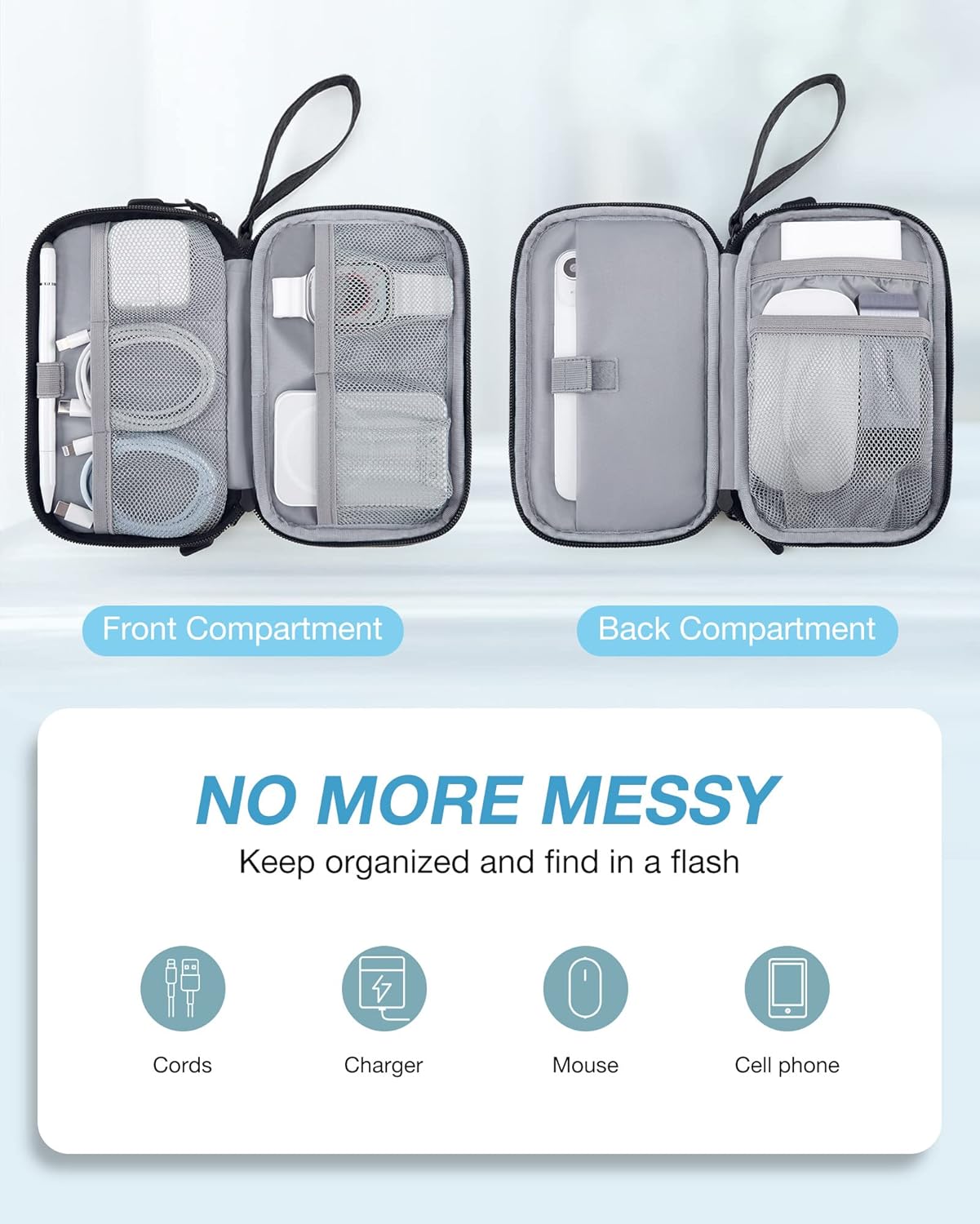 BAGSMART Travel Cable Organizer Case – Double‑Layer, Water‑Resistant, Compact Tech Storage