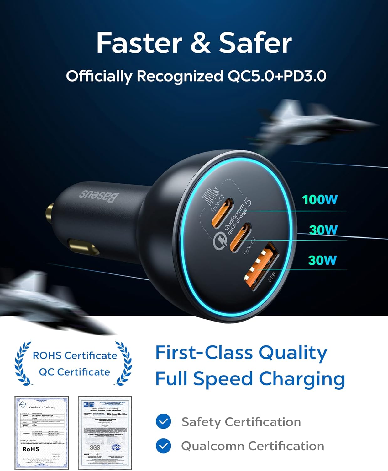 Baseus 160W USB‑C Car Charger (QC5.0 / PD3.0 / PPS – 3‑Port Super Fast Charger)