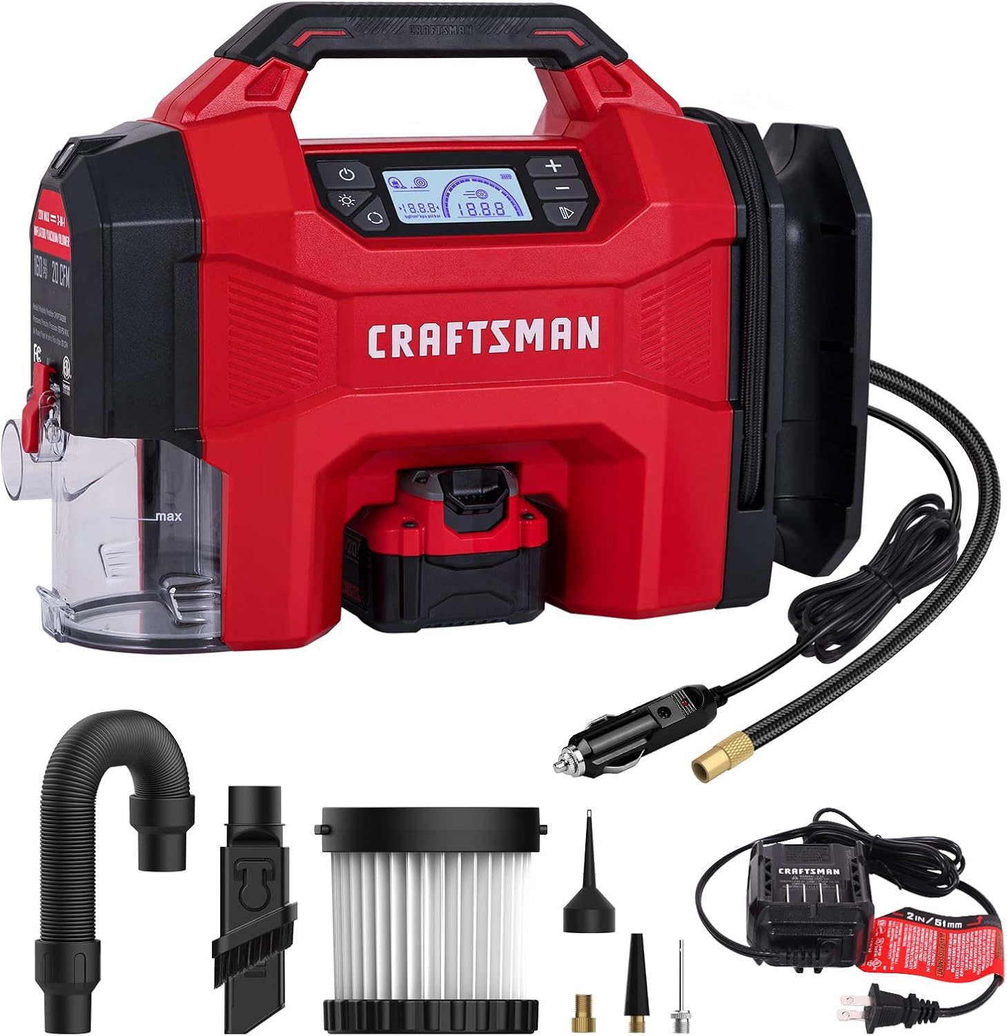 CRAFTSMAN 3‑in‑1 Tire Inflator Kit (160 PSI, Vacuum & Blower)