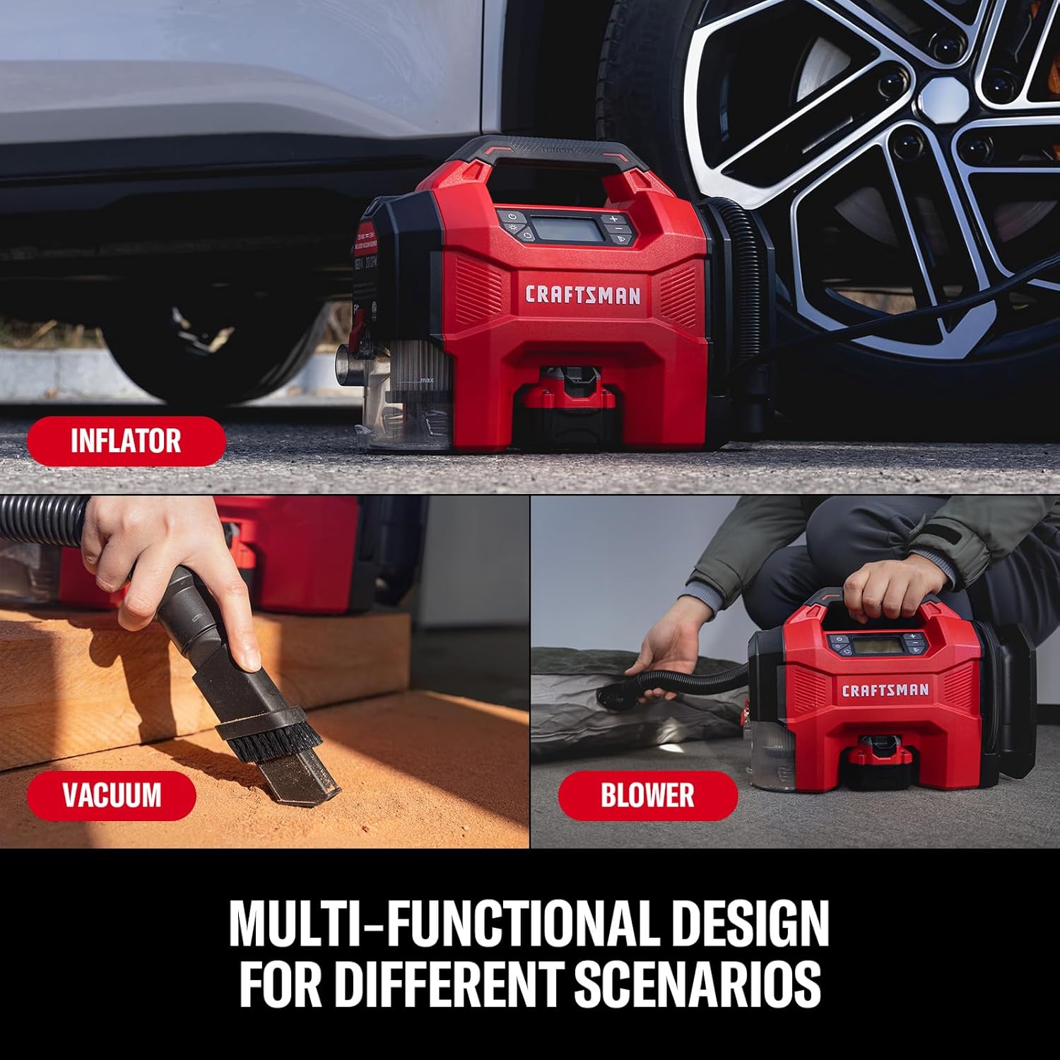 CRAFTSMAN 3‑in‑1 Tire Inflator Kit (160 PSI, Vacuum & Blower)
