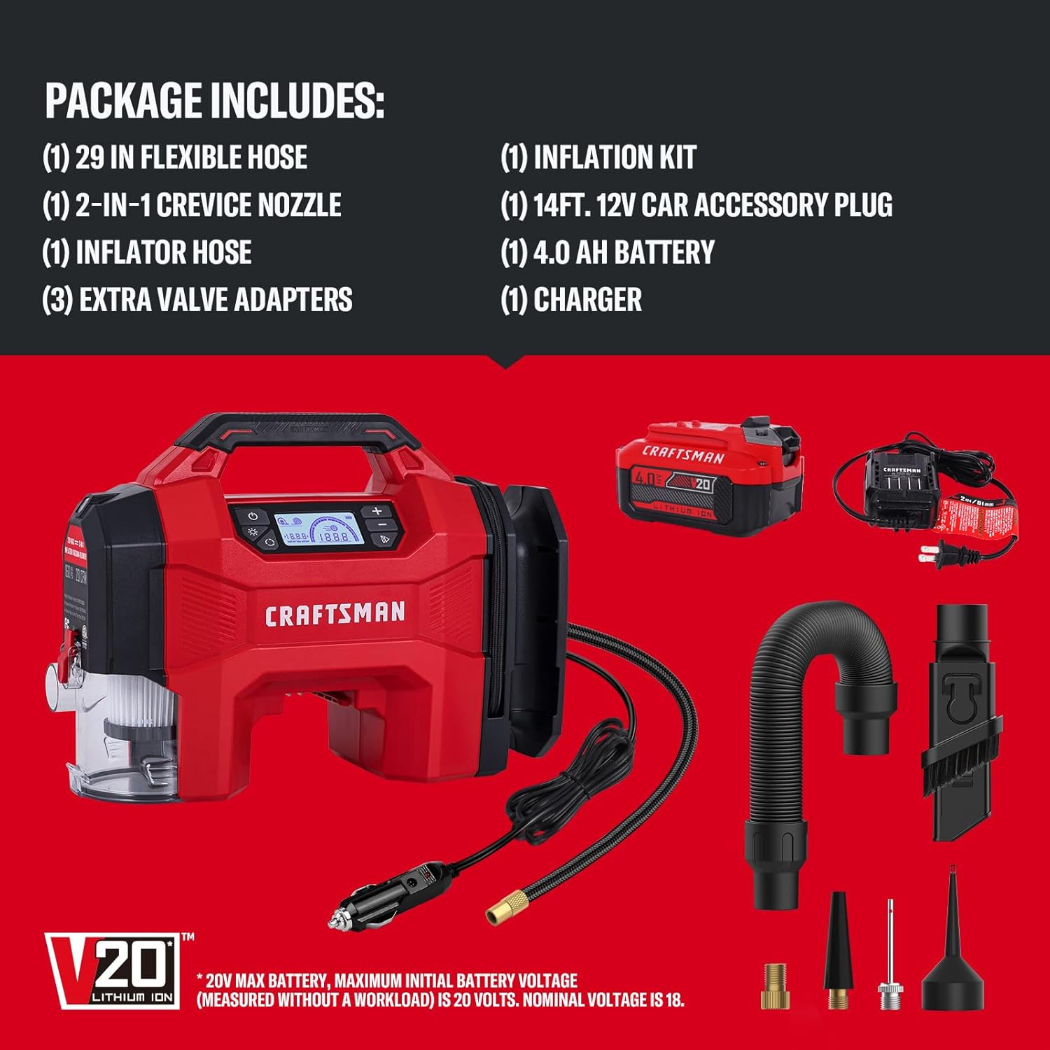 CRAFTSMAN 3‑in‑1 Tire Inflator Kit (160 PSI, Vacuum & Blower)