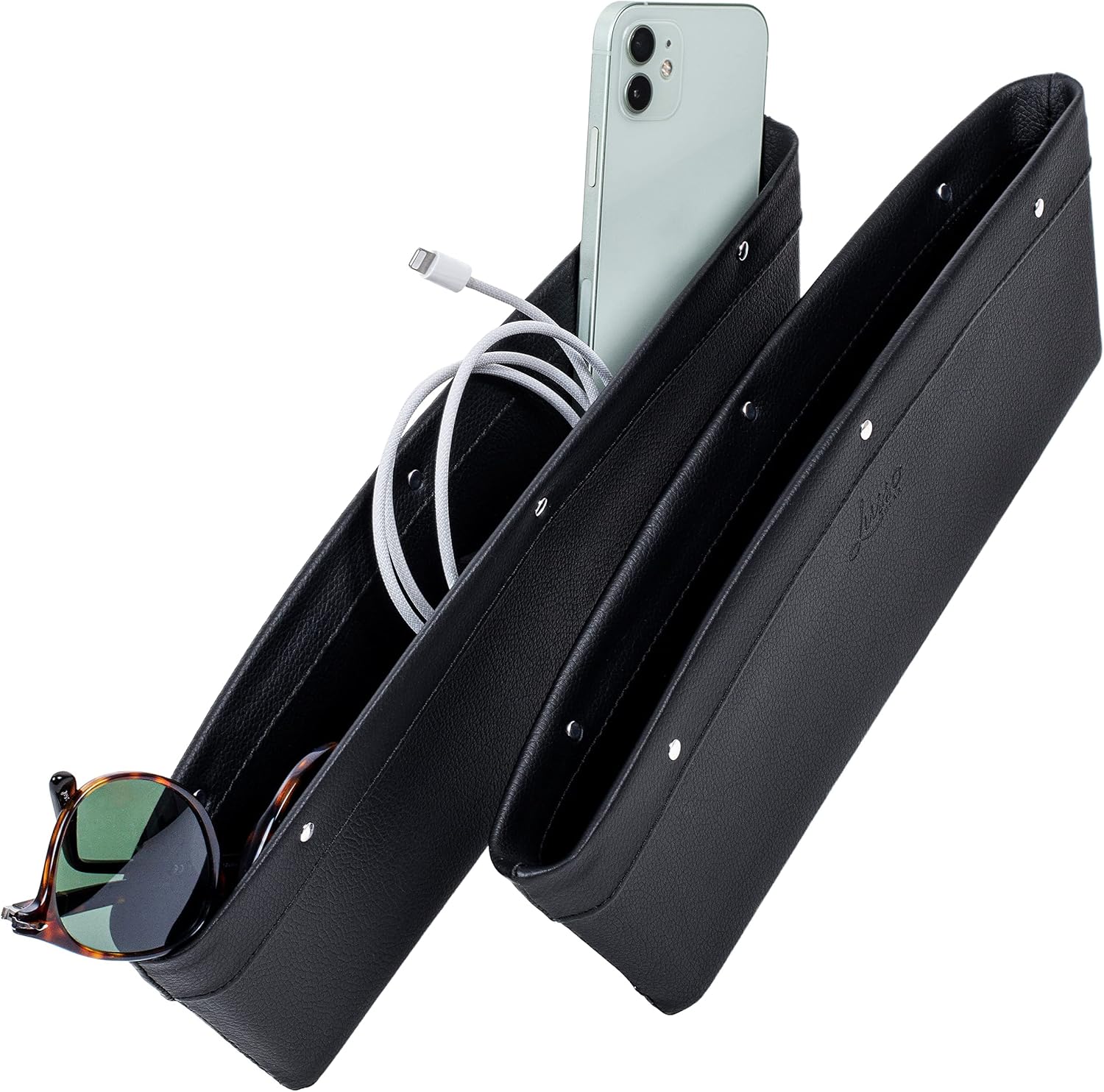 Lusso Gear Car Seat Gap Filler Organizer – 2‑Pack, Vegan Leather, Water‑Resistant, Universal Fit (Black)