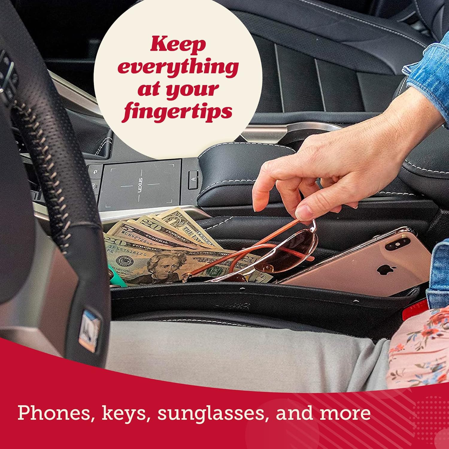 Lusso Gear Car Seat Gap Filler Organizer – 2‑Pack, Vegan Leather, Water‑Resistant, Universal Fit (Black)