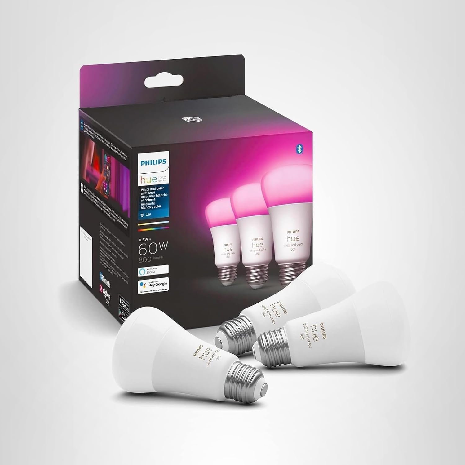 Philips Hue White & Color Ambiance 3-Pack (Matter‑Enabled, Latest Generation)